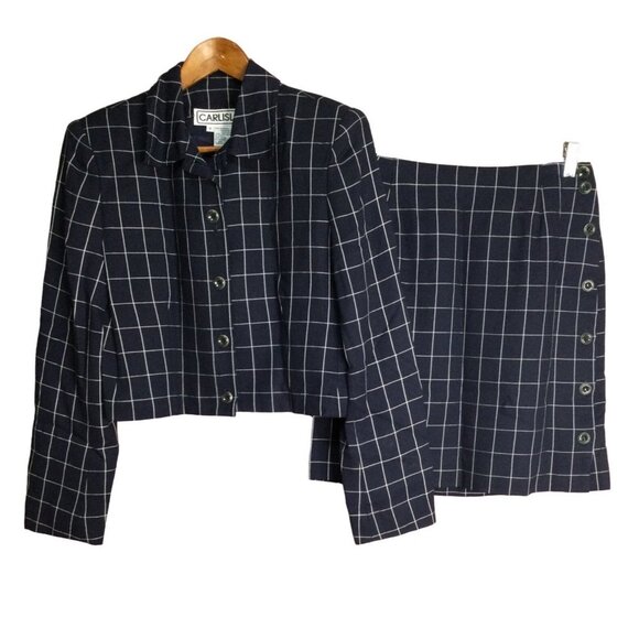 Vintage Carlisle Womens Wool Blend Suit Jacket and Skirt Set Size 8 Checkered - Picture 1 of 7